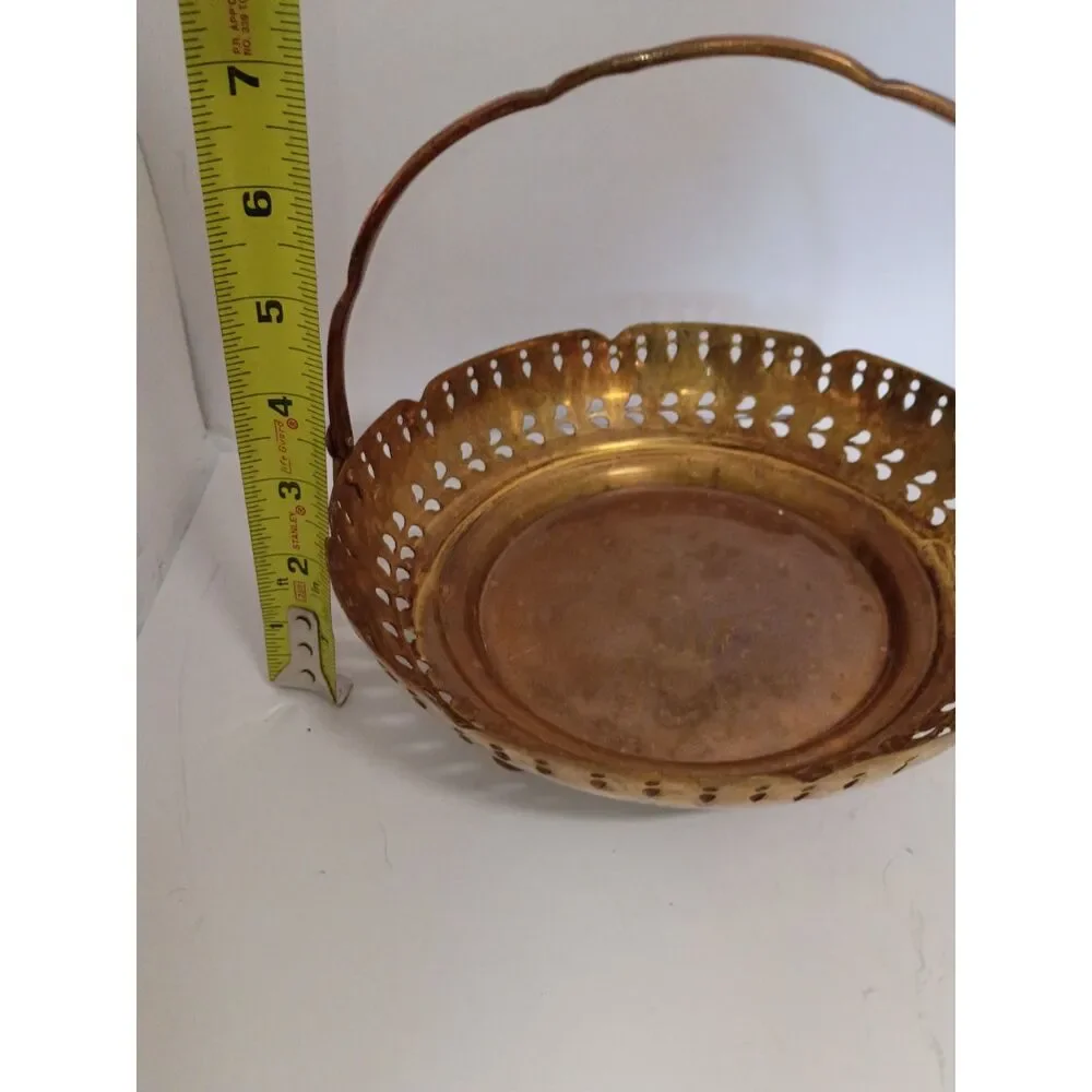 Vintage Brass Basket Bowl • 7” • Boho Cottagecore Decor • Rustic Metal • rustic